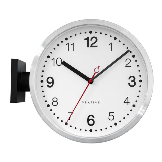 Wandklok 32,3X28X10Cm-Silent-Wit & Zwart-Aluminium-Nextime 'Double'