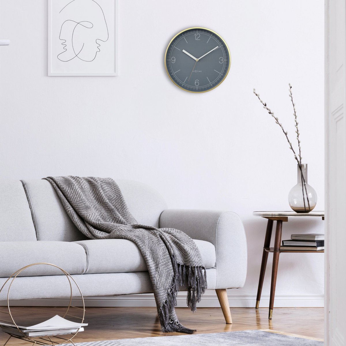 Wandklok 30Cm-Silent-Aluminium-Nextime 'Nova'