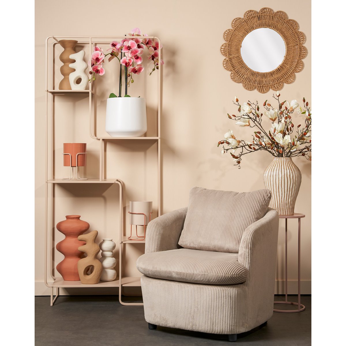 Jules Open kast - L76 x B30 x H178 cm - Metaal - Lichtbruin