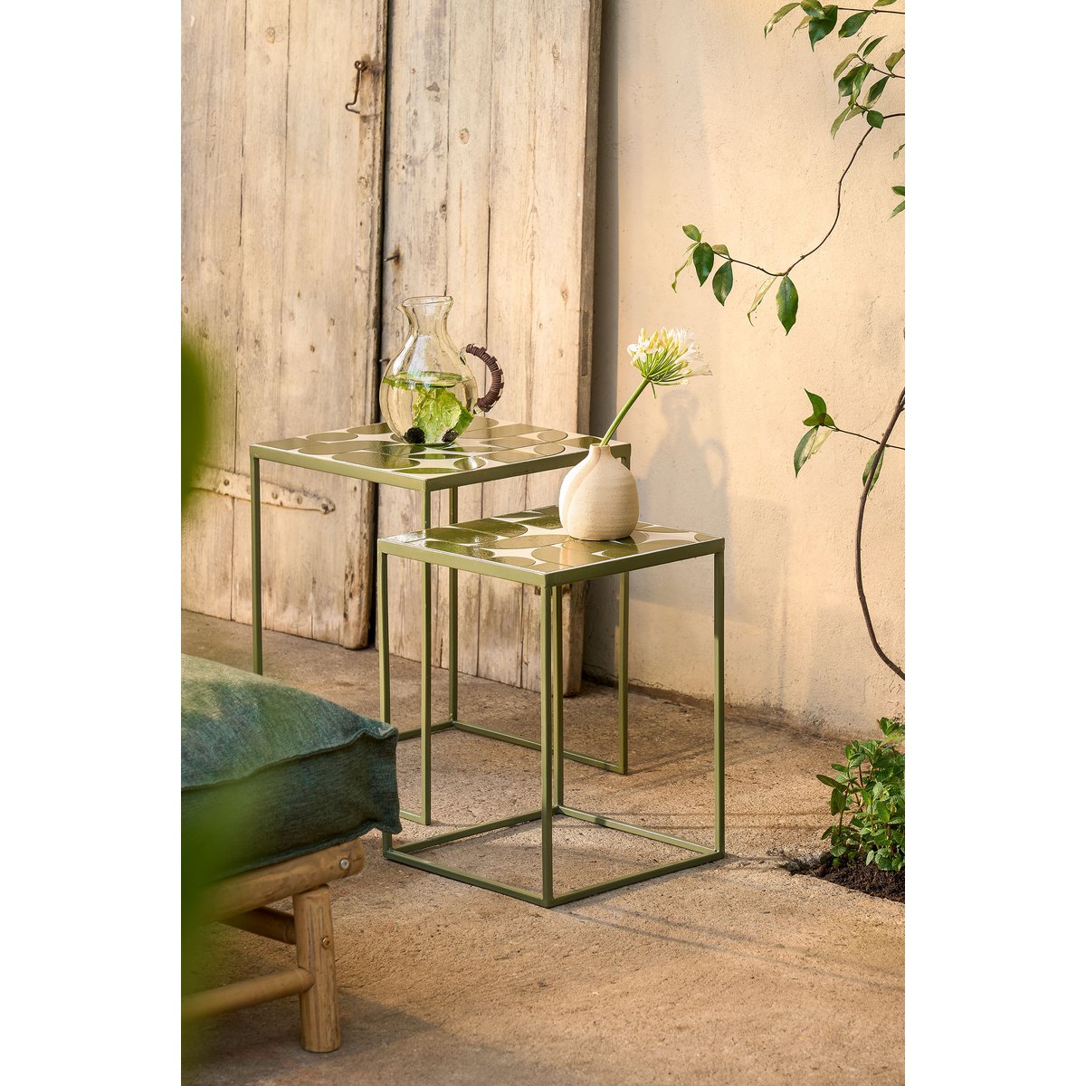 Bologna Bijzettafel Buiten - Set van 2 - L38 x B38 x H48 cm - Metaal - Groen