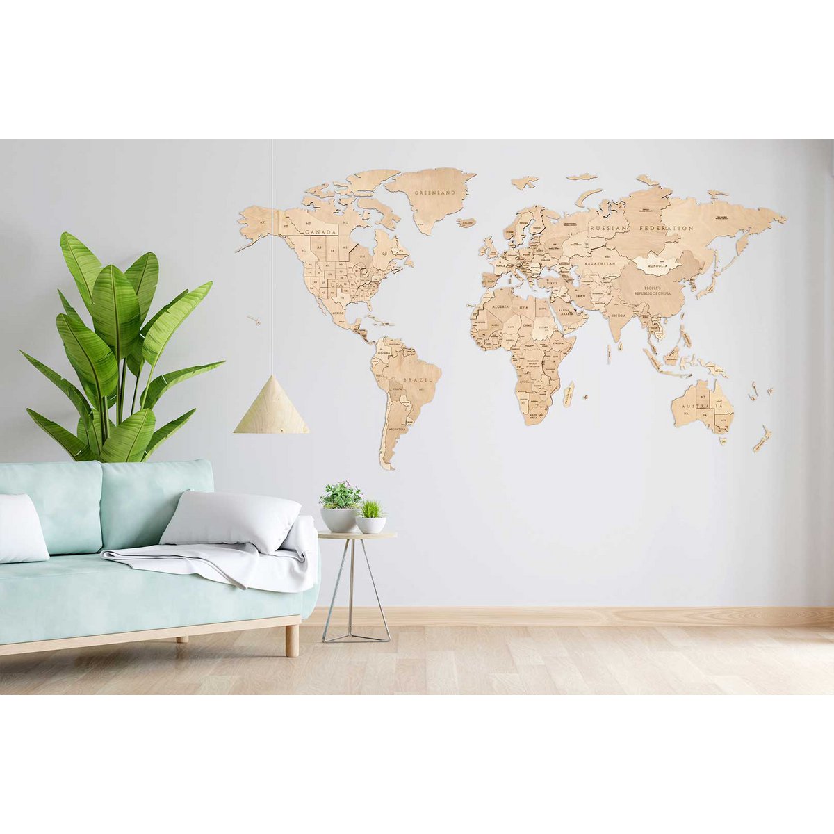Eco Wood Art (EWA) Houten Wandpuzzel Wereldkaart Untouched World, Size L, 2758, 192x105x1,2cm