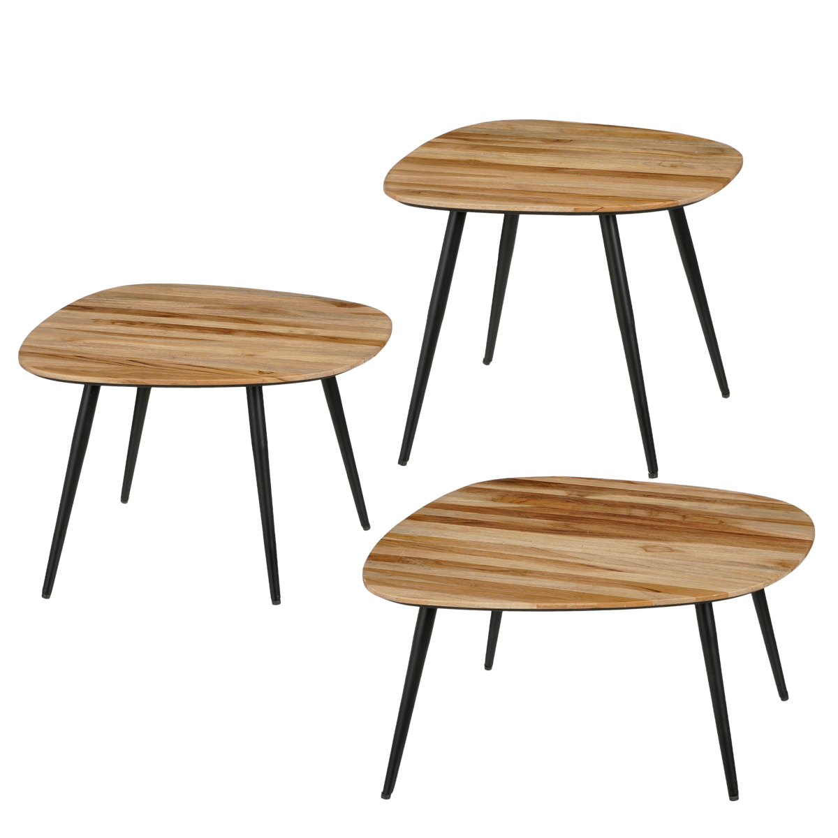 Jailey Bijzettafel - Set van 3 - L62 x B52 x H34 cm - Gerecycled Hout - Bruin