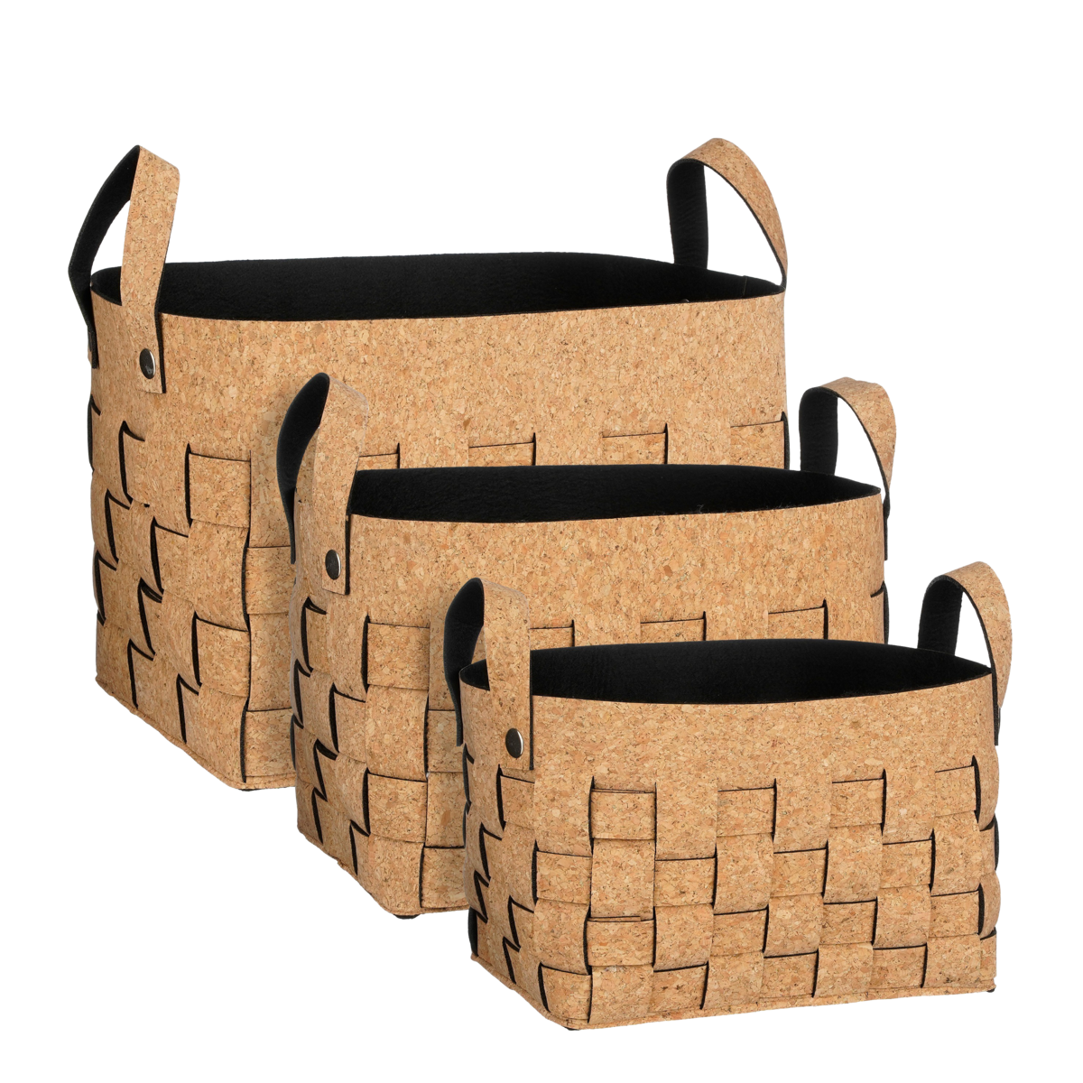 Opbergmand - Set van 3 - L40 x B30 x H30 cm - Kurk/Vilt - Bruin