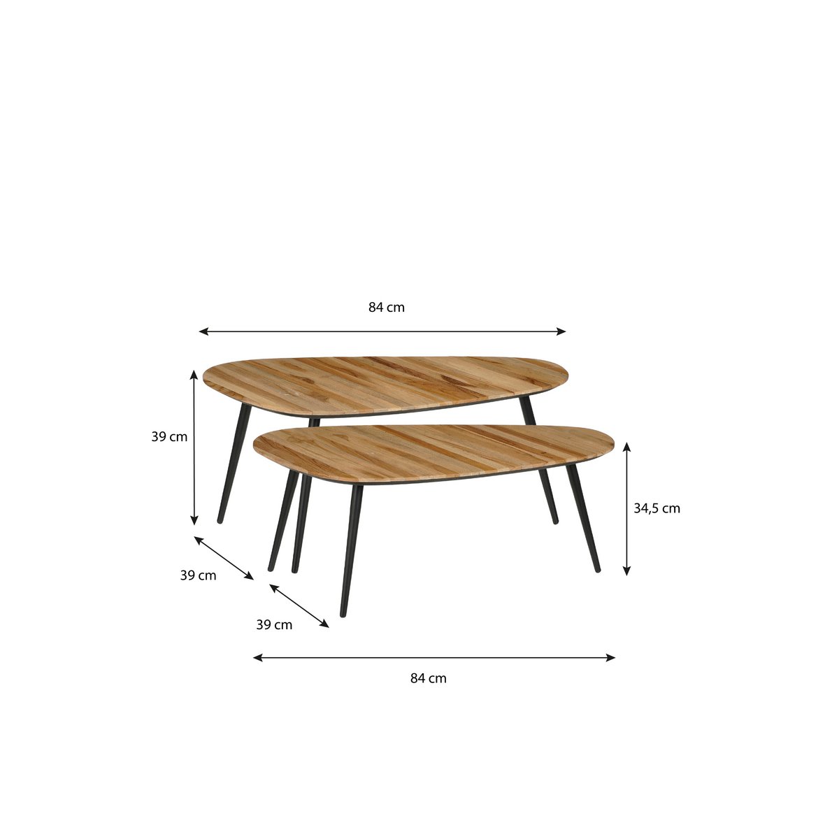 Jailey Bijzettafel - Set van 2 - L84 x B39 x H39 cm - Gerecycled Hout - Bruin