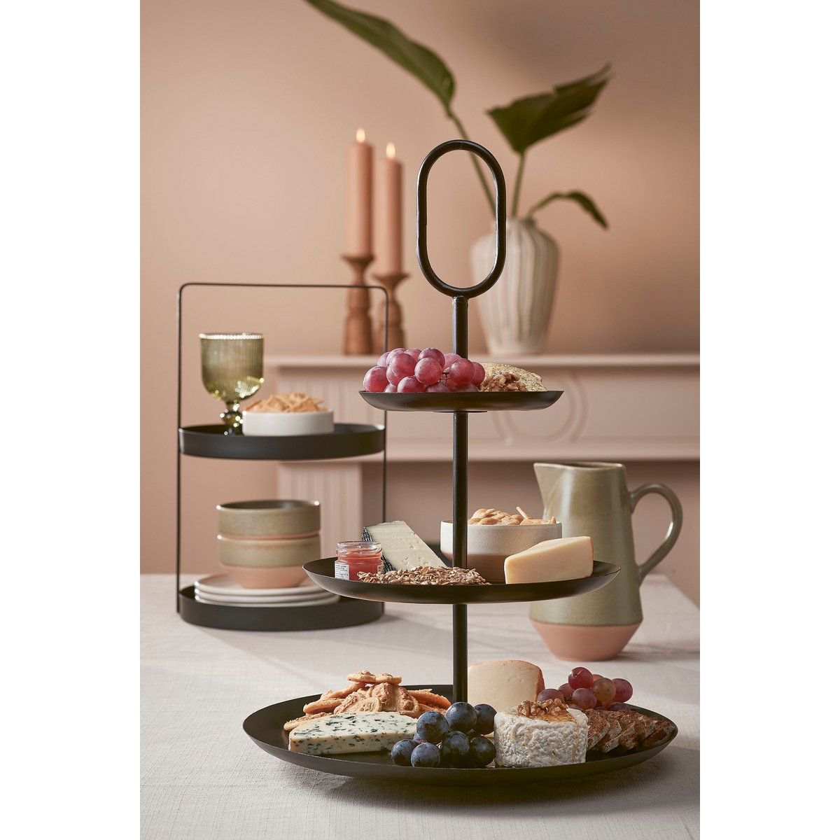 Etagere 2 Laags - H41 x Ø25 cm - Metaal - Zwart