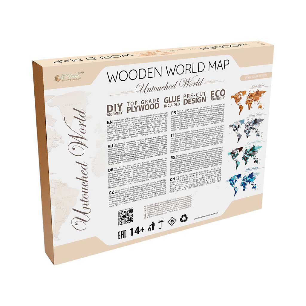 Eco Wood Art (EWA) Houten Wandpuzzel Wereldkaart Untouched World, Size L, 2758, 192x105x1,2cm