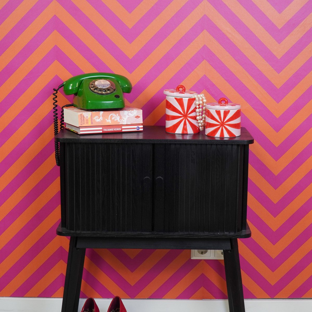 Deco Jar - Swirl - Dolomite - rood/roze - 11x11x11,5cm