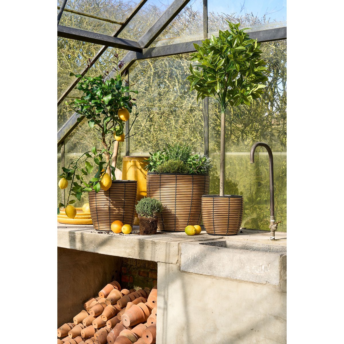 Durban Bloempot Buiten - Set van 3 - H36 x Ø40 cm - Gerecycled Plastic - Bruin