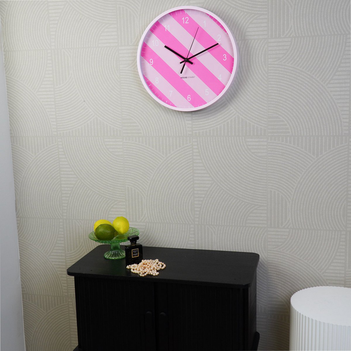Klok - wandklok - gestreepte patroon - roze - 35x35x4cm