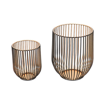 Kaarshouder - Metaal - Zwart/Goud - S2 -13x13x16cm|9x9x11cm