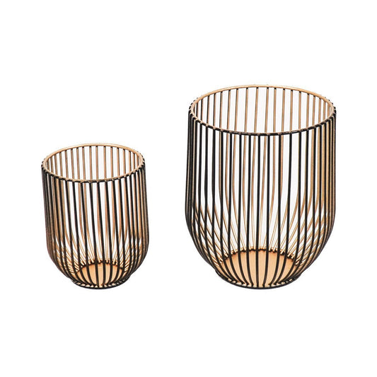 Kaarshouder - Metaal - Zwart/Goud - S2 -13x13x16cm|9x9x11cm