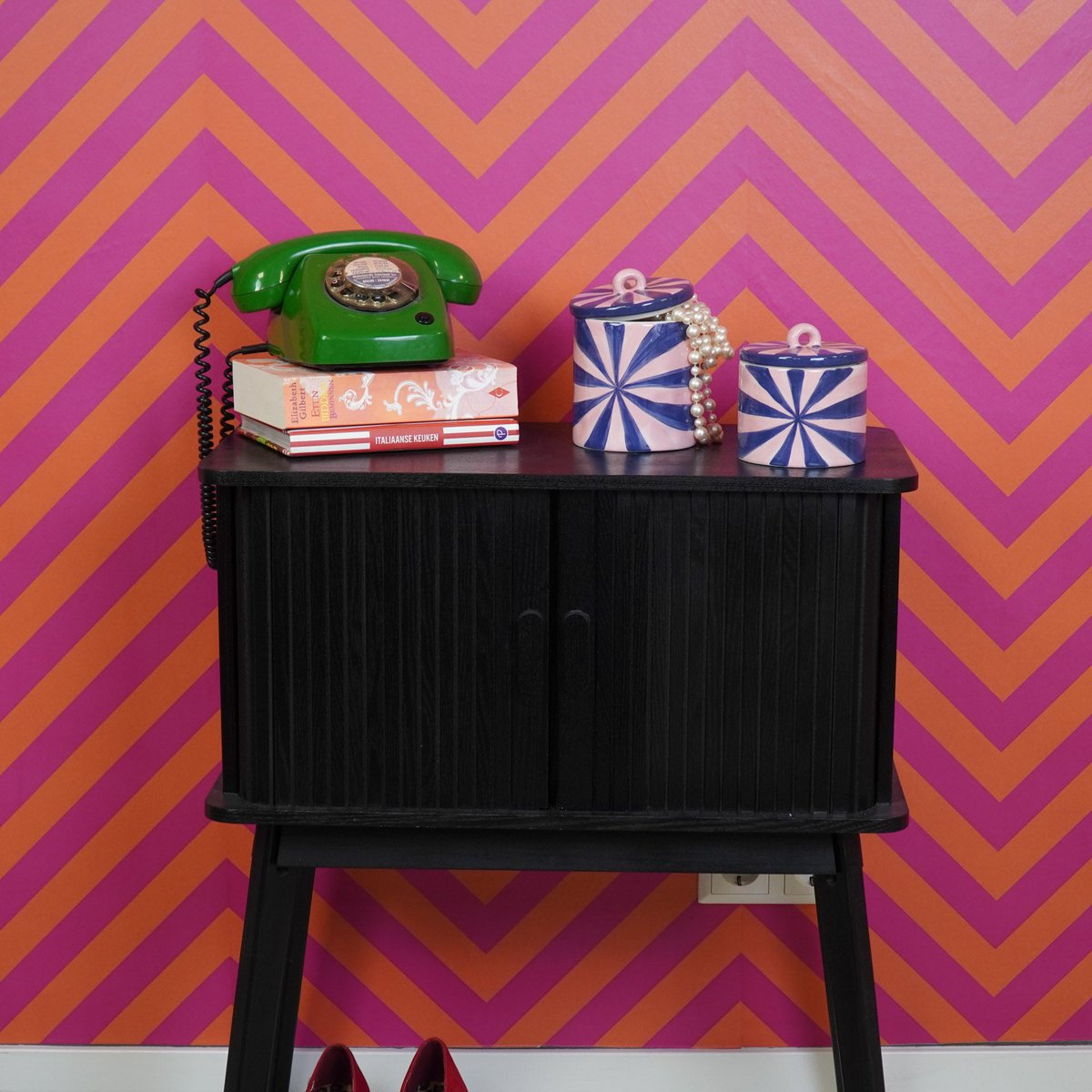 Deco Jar - Swirl - Dolomite - Blauw/roze - 11x11x11,5cm