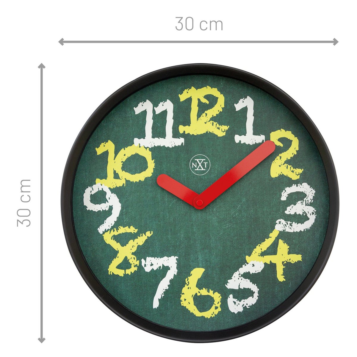 Wandklok 30Cm - Stil - Groen - Kunststof - "Krijtbord"
