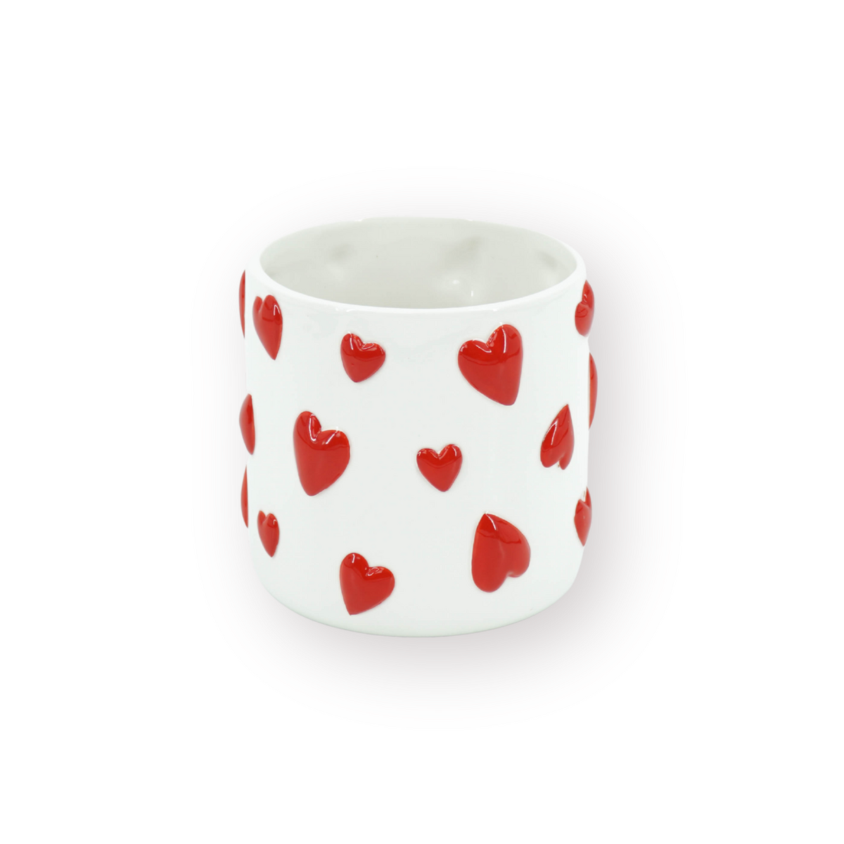 Pot - Bloempot - Hartjes - Wit/Rood - 15,5X15,5X16Cm