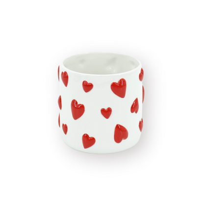 Pot - Bloempot - Hartjes - Wit/Rood - 15,5X15,5X16Cm