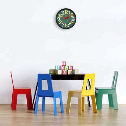 Wandklok 30Cm - Stil - Groen - Kunststof - "Krijtbord"