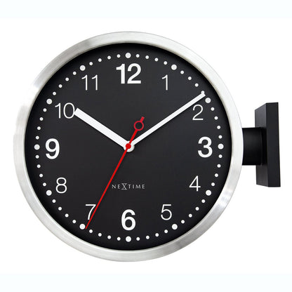 Wandklok 32,3X28X10Cm-Silent-Wit & Zwart-Aluminium-Nextime 'Double'
