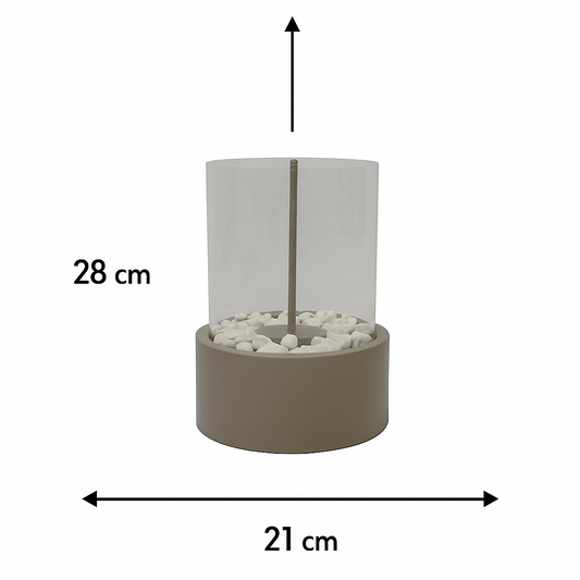 Tafelhaard - Rond - Metaal/Glas - Taupe - 21X21X28Cm