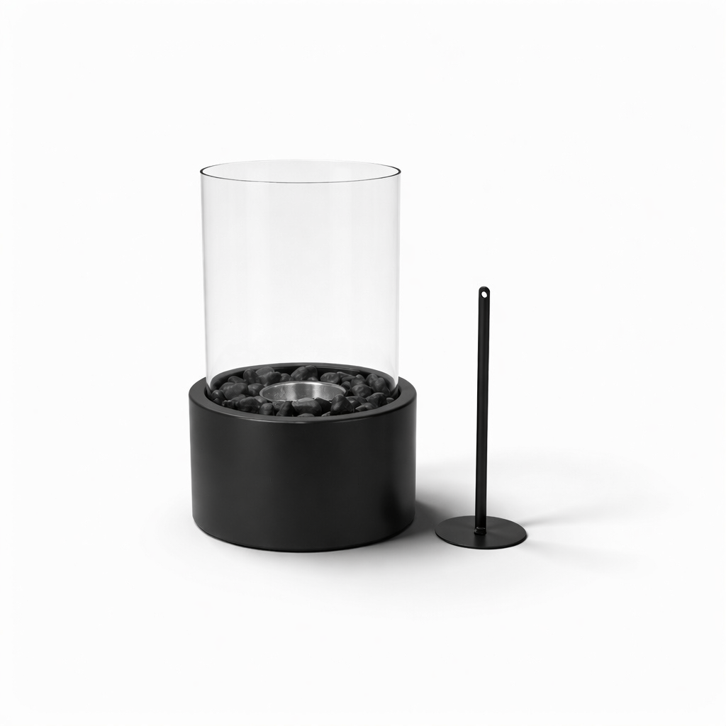 Tafelhaard - Rond - Metaal/Glas - Zwart - 18X18X26,5Cm