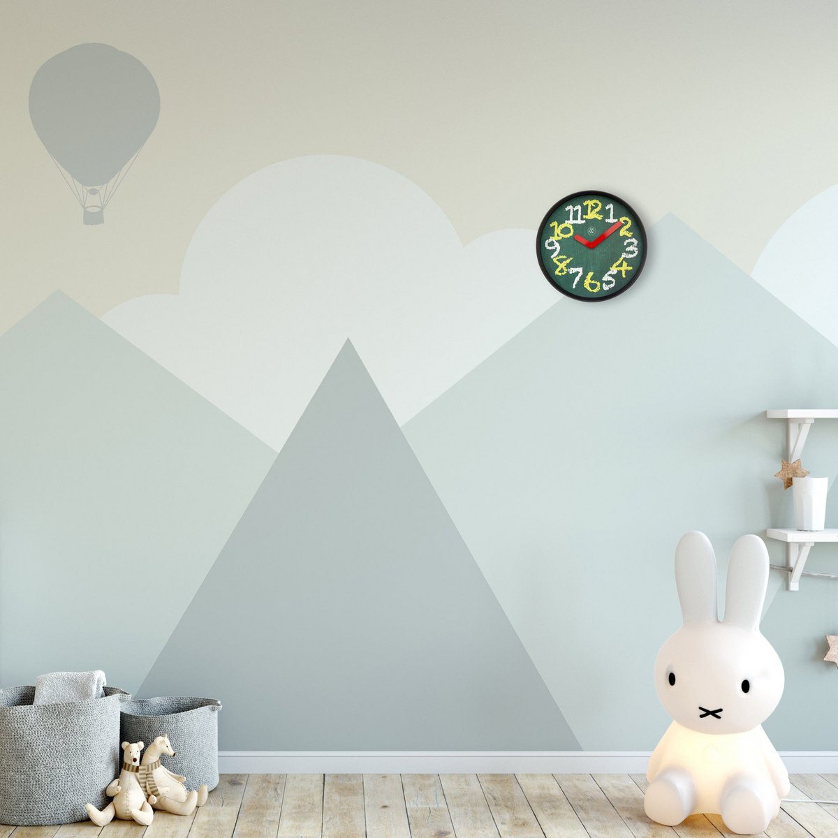 Wandklok 30Cm - Stil - Groen - Kunststof - "Krijtbord"