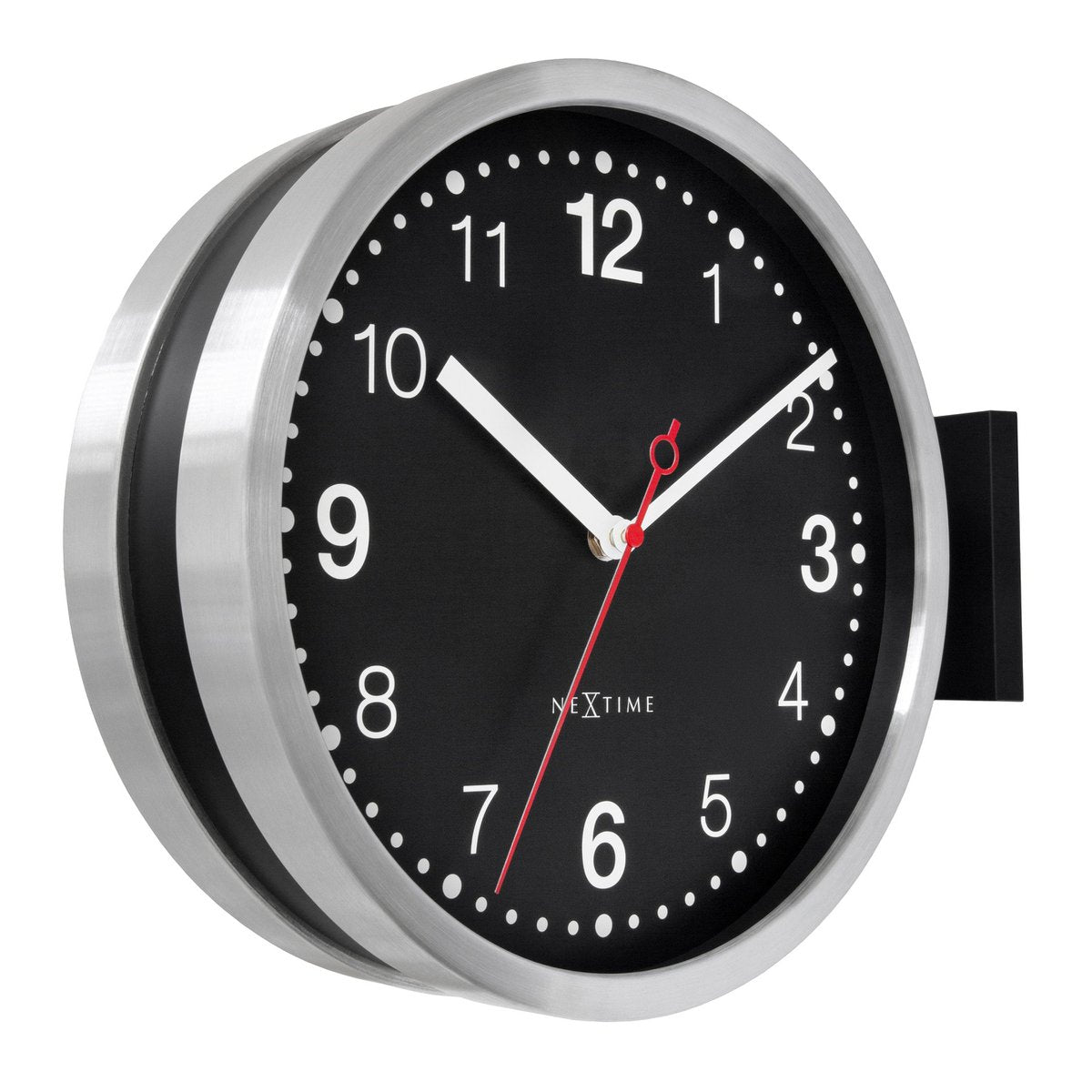 Wandklok 32,3X28X10Cm-Silent-Wit & Zwart-Aluminium-Nextime 'Double'