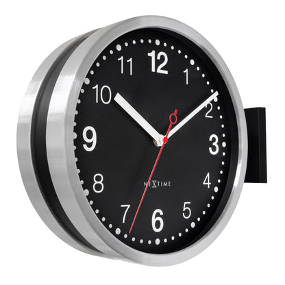 Wandklok 32,3X28X10Cm-Silent-Wit & Zwart-Aluminium-Nextime 'Double'