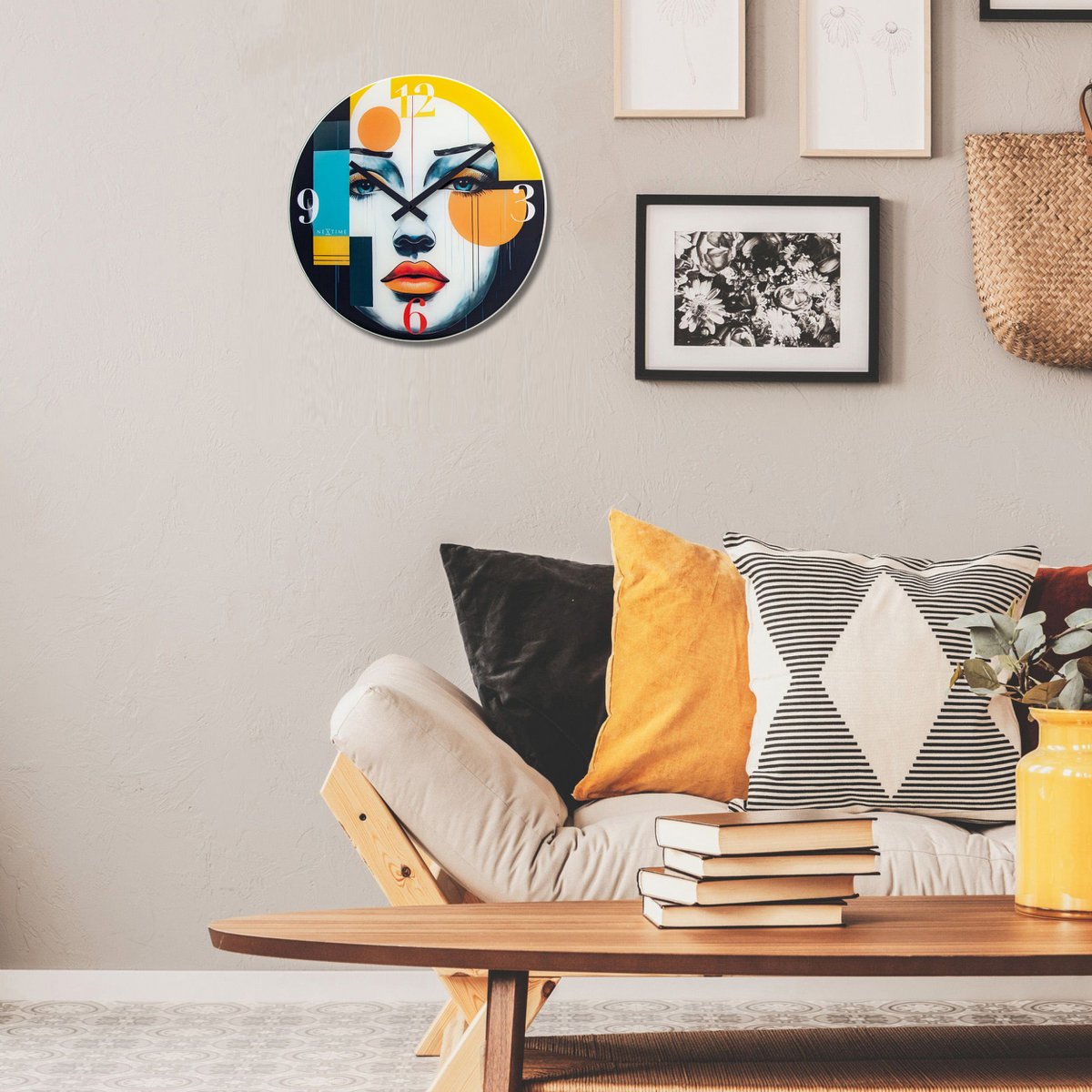 Wandklok 43Cm-Silent-Multicolour-Glas-Nextime 'Vogue'