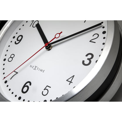 Wandklok 32,3X28X10Cm-Silent-Wit & Zwart-Aluminium-Nextime 'Double'