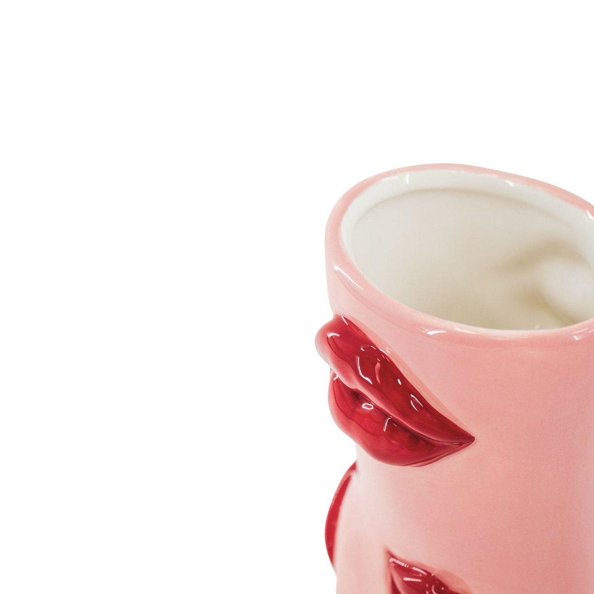 Bloemvaas- Boot Met Lippen Vaas- Keramiek- Roze/ Rood- 19,5X8,5X23 Cm
