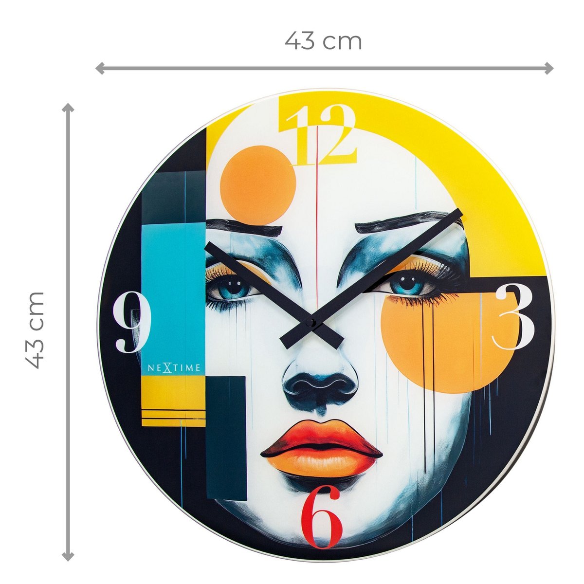 Wandklok 43Cm-Silent-Multicolour-Glas-Nextime 'Vogue'