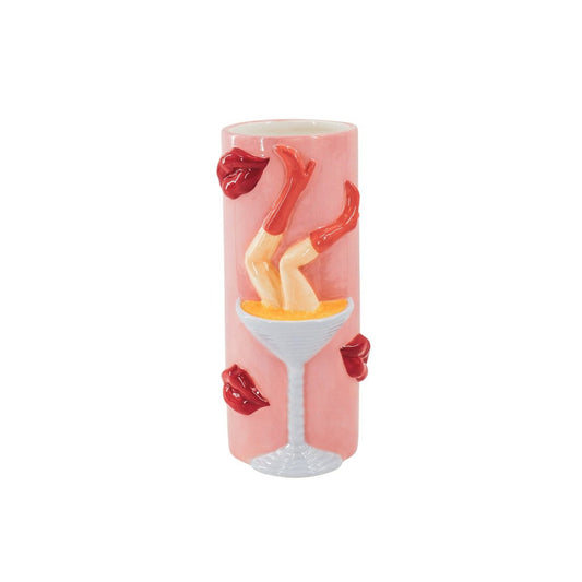Bloemvaas- Pornstar Martini Vase- Ceramic-Roze/ Rood- 14X12,5X28 Cm