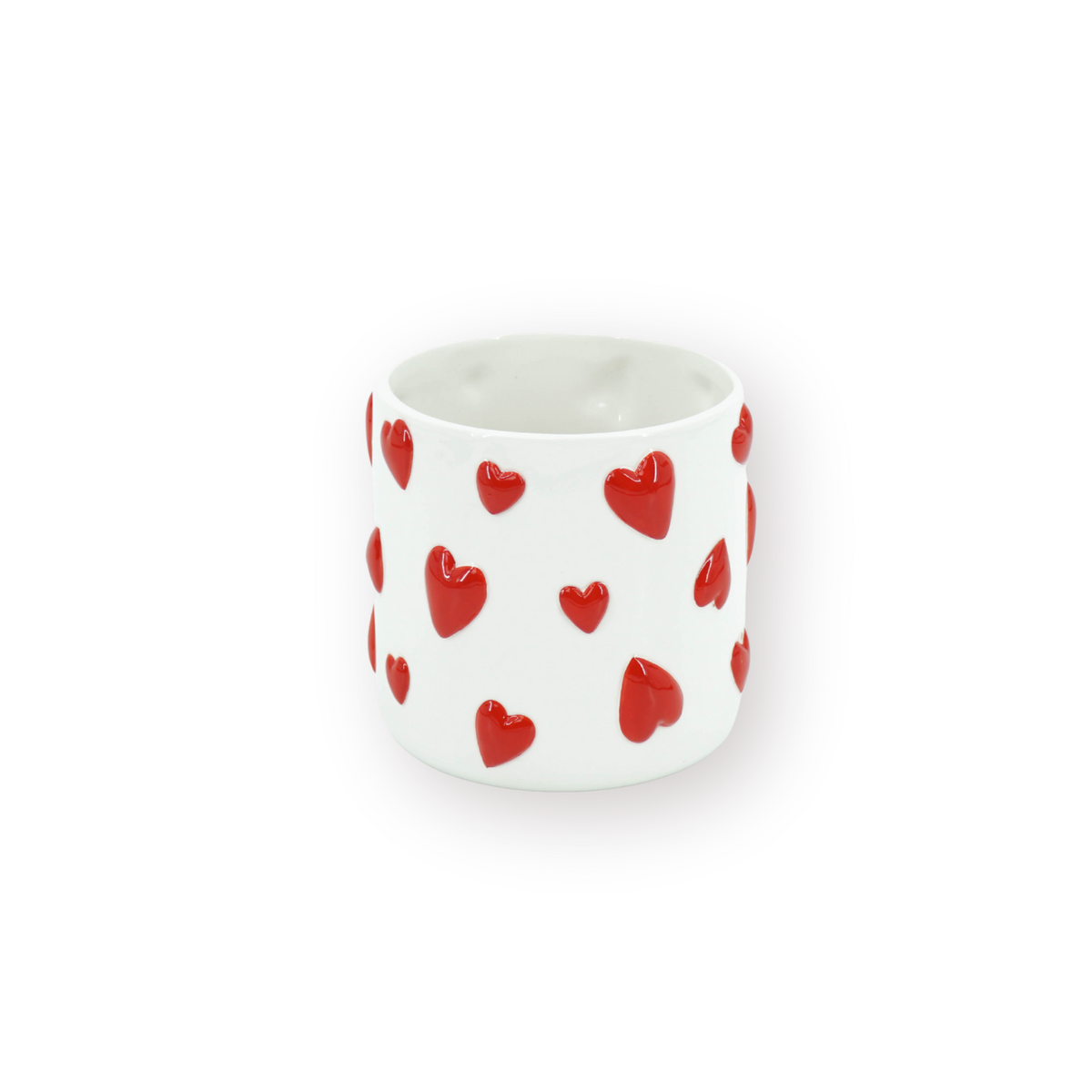 Pot - Bloempot - Hartjes - Wit/Rood - 12,5X12,5X13Cm