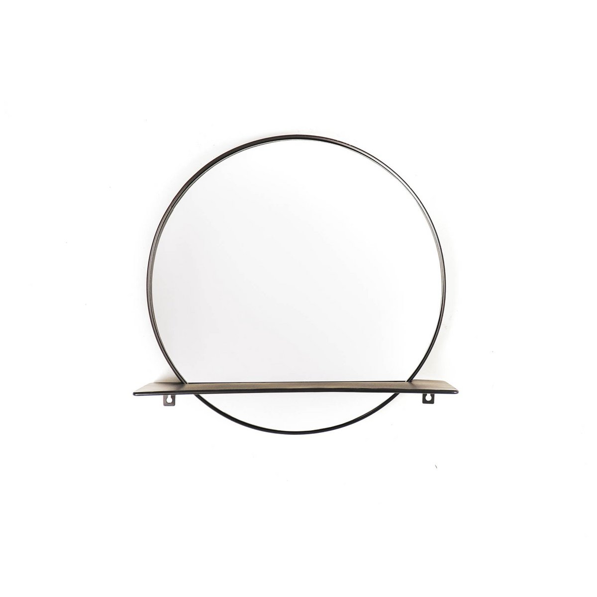Spiegel - Rond - Metaal - Met Plank - Zwart - Ø40Cm
