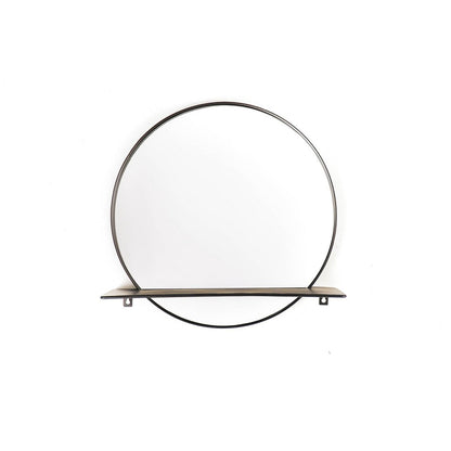 Spiegel - Rond - Metaal - Met Plank - Zwart - Ø40Cm