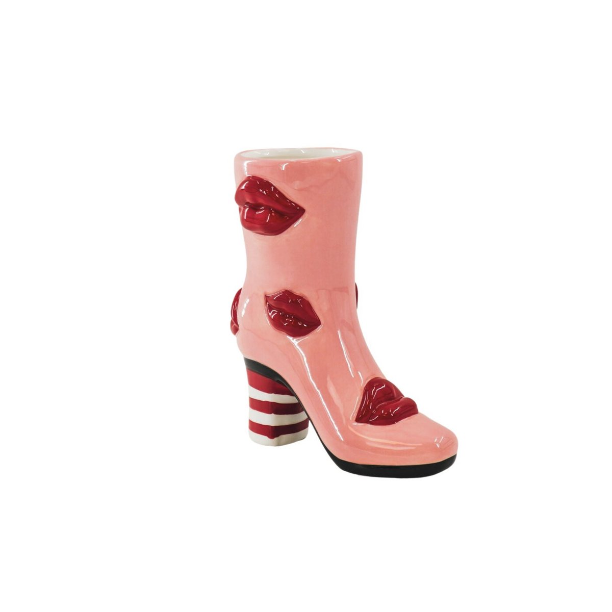 Bloemvaas- Boot Met Lippen Vaas- Keramiek- Roze/ Rood- 19,5X8,5X23 Cm