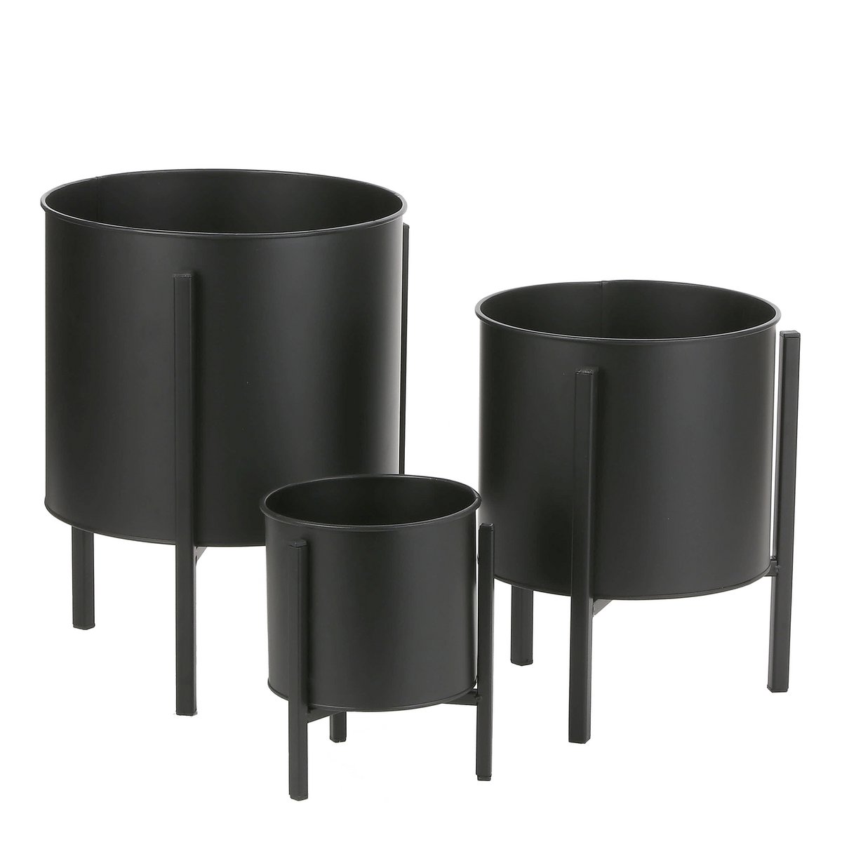 Jessy Bloempot Op Standaard - Set Van 3 - H35 X Ø27 Cm - Metaal - Zwart