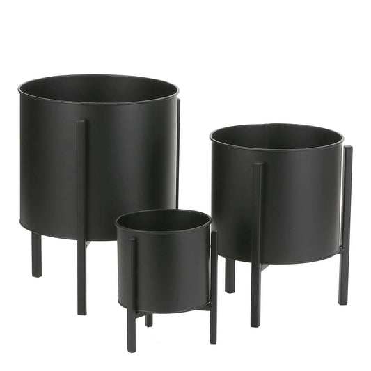 Jessy Bloempot Op Standaard - Set Van 3 - H35 X Ø27 Cm - Metaal - Zwart