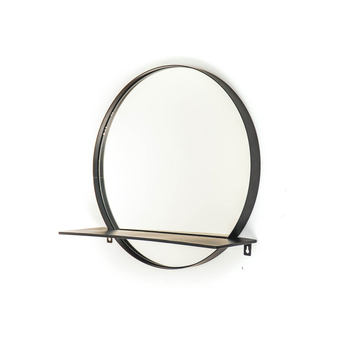 Spiegel - Rond - Metaal - Met Plank - Zwart - Ø40Cm