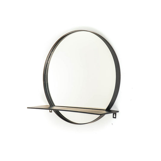 Spiegel - Rond - Metaal - Met Plank - Zwart - Ø40Cm