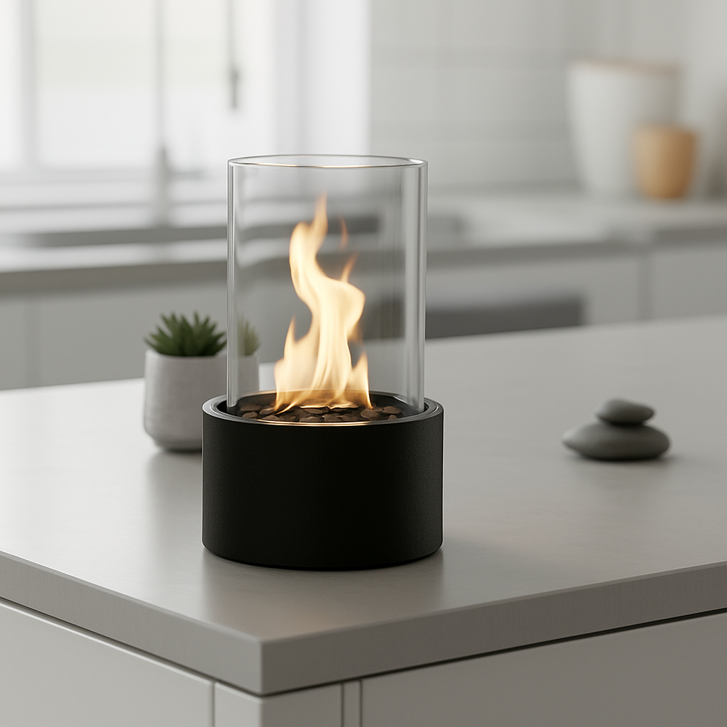 Tafelhaard - Rond - Metaal/Glas - Zwart - 21X21X28 Cm