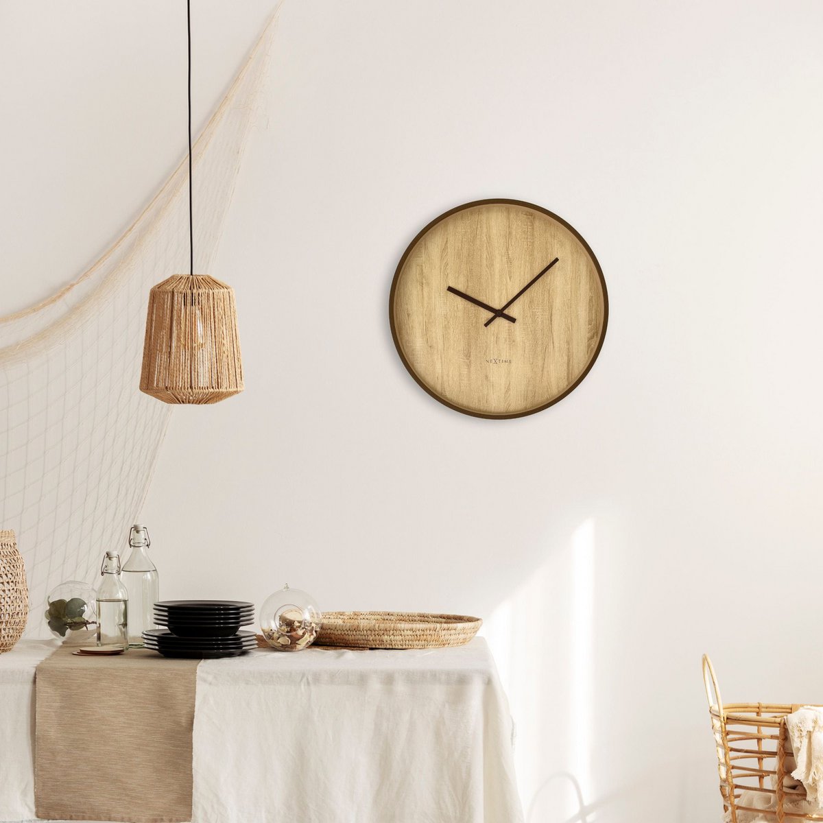 Wandklok 50Cm-Silent-Donkerbruin/Lichtbruin-Kunststof-Nextime 'Oslo Large'
