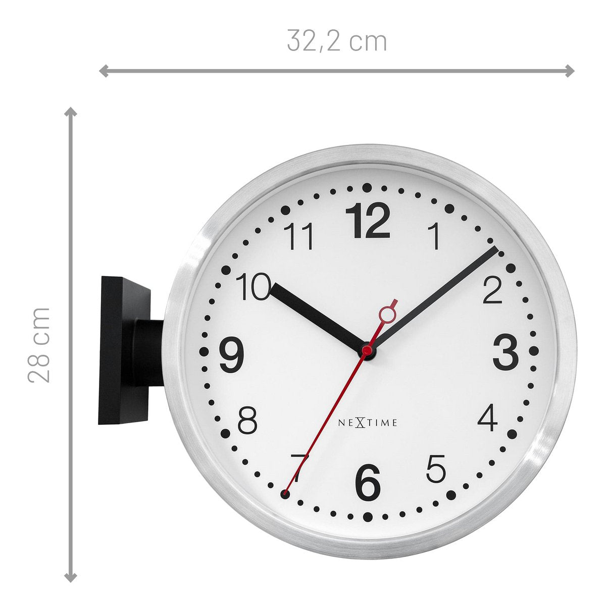 Wandklok 32,3X28X10Cm-Silent-Wit & Zwart-Aluminium-Nextime 'Double'