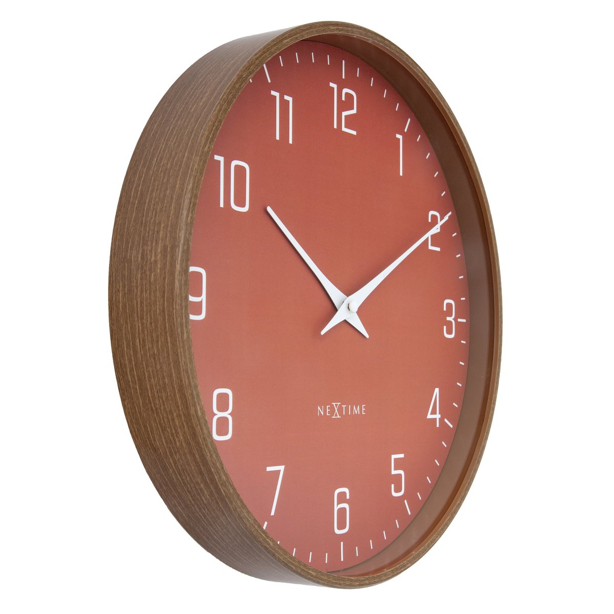 Wandklok 30Cm-Silent-Donker Houtpatroon-Plastic-Nextime 'Lyra'