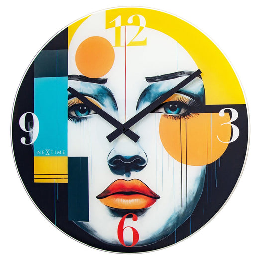 Wandklok 43Cm-Silent-Multicolour-Glas-Nextime 'Vogue'