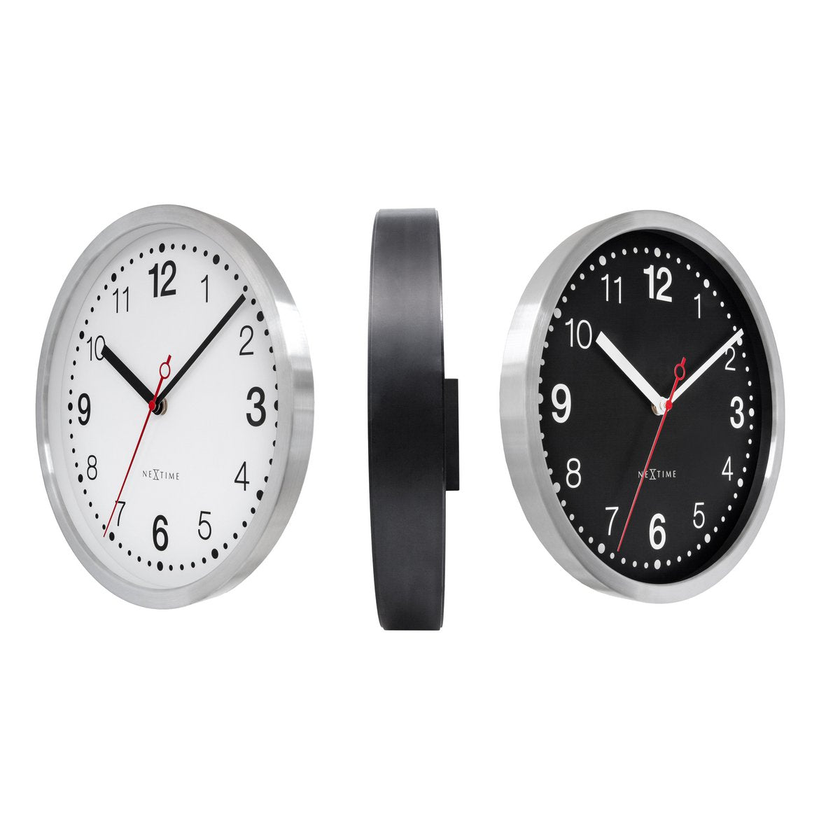 Wandklok 32,3X28X10Cm-Silent-Wit & Zwart-Aluminium-Nextime 'Double'