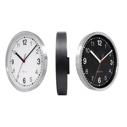 Wandklok 32,3X28X10Cm-Silent-Wit & Zwart-Aluminium-Nextime 'Double'