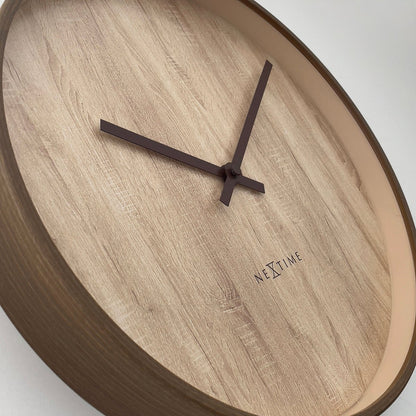 Wandklok 30Cm-Silent-Donkerbruin/Lichtbruin-Kunststof-Nextime 'Oslo'