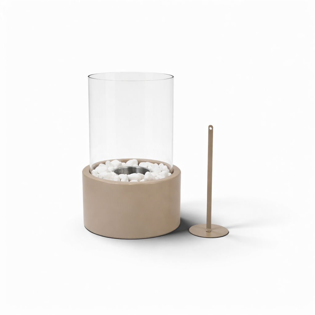 Tafelhaard - Rond - Metaal/Glas - Taupe - 18X18X26,5Cm