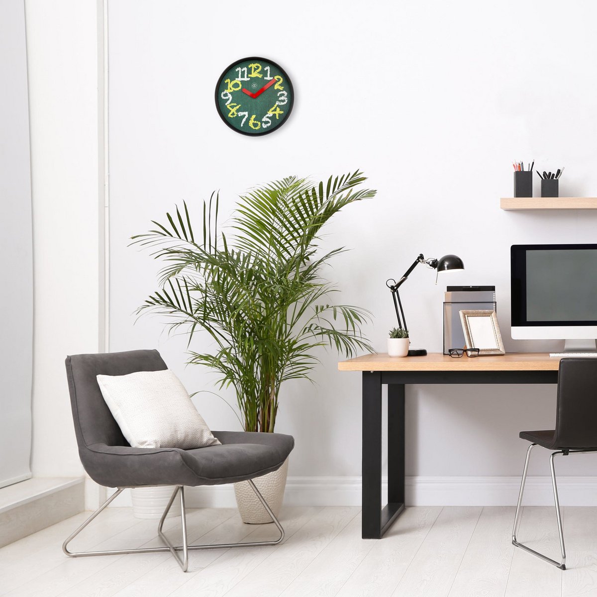 Wandklok 30Cm - Stil - Groen - Kunststof - "Krijtbord"