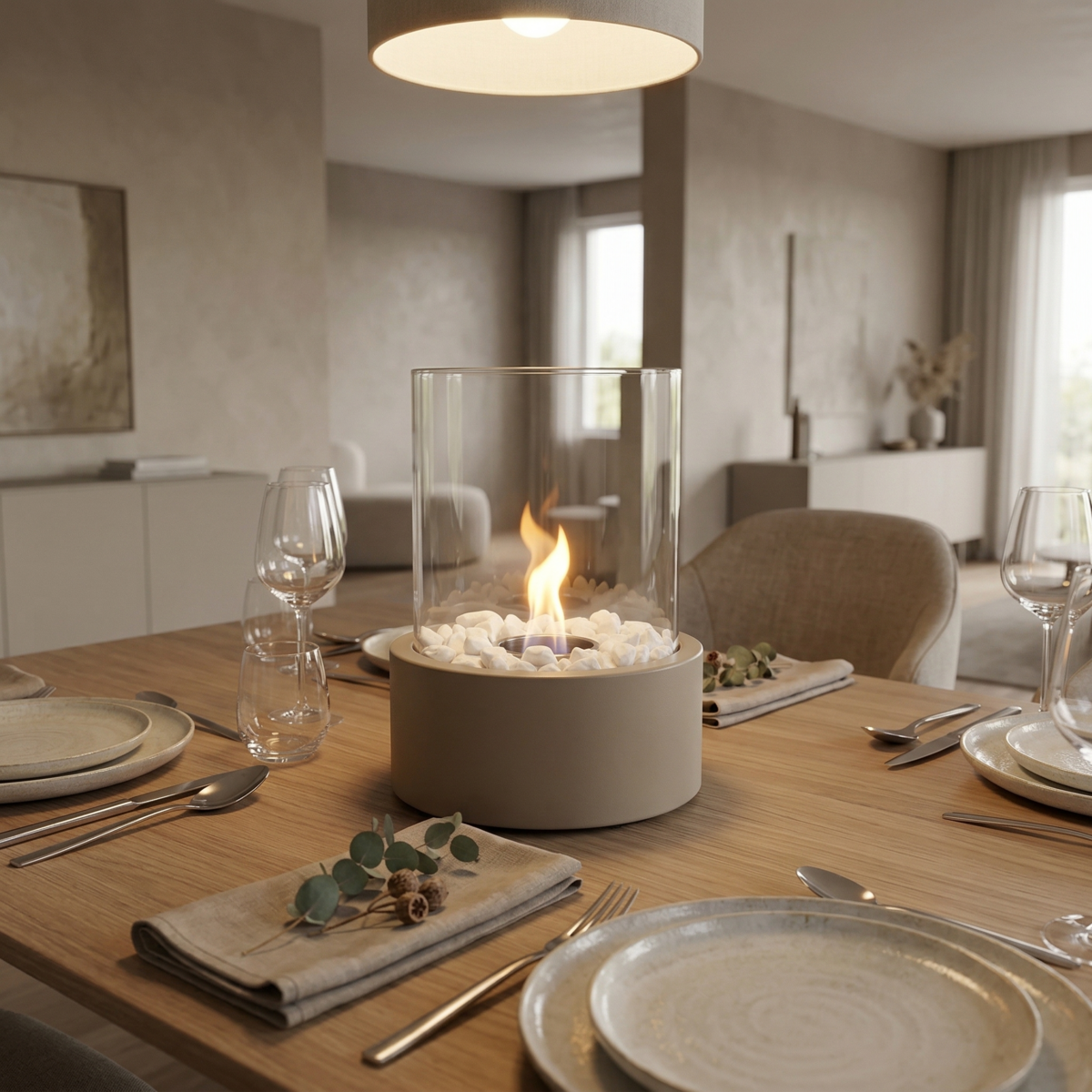 Tafelhaard - Rond - Metaal/Glas - Taupe - 18X18X26,5Cm